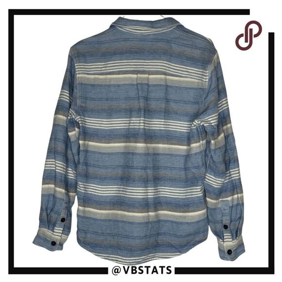 Marine Layer Men's Striped Long Sleeve Flannel Holden Overshirt Blue Cream Small - Picture 2 of 6